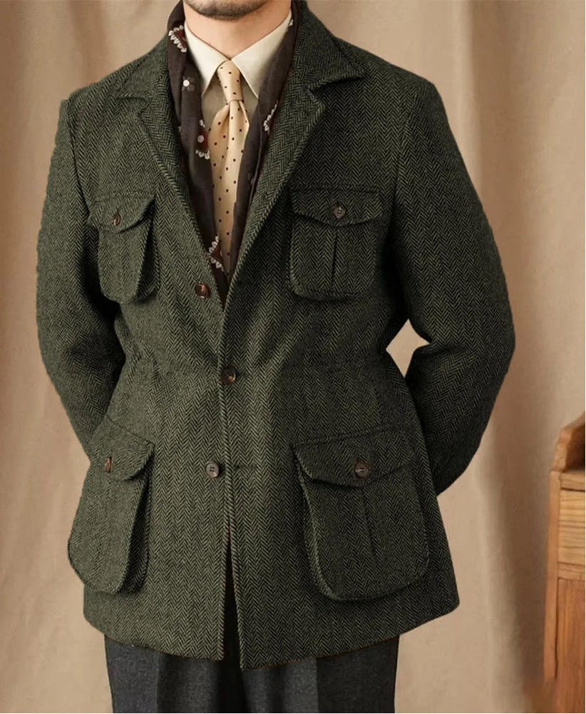 Giacca in Lana Herringbone Tweed British