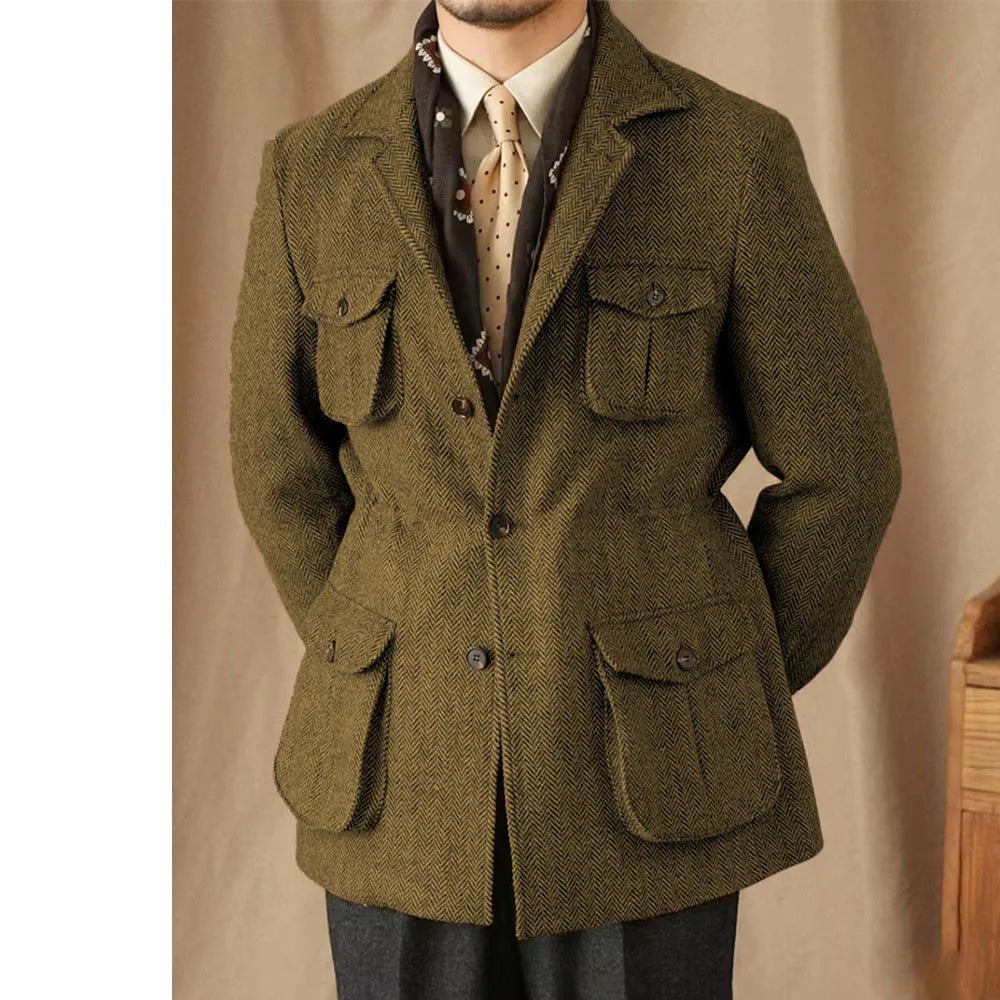 Giacca in Lana Herringbone Tweed British
