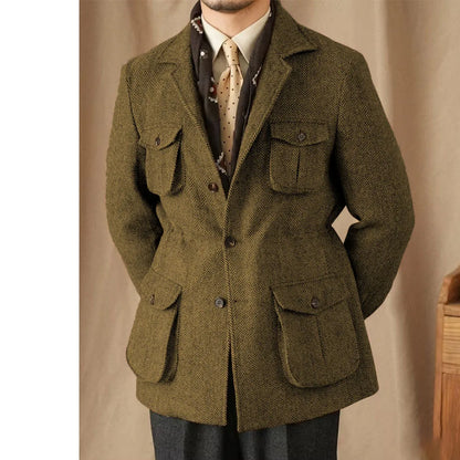 Giacca in Lana Herringbone Tweed British