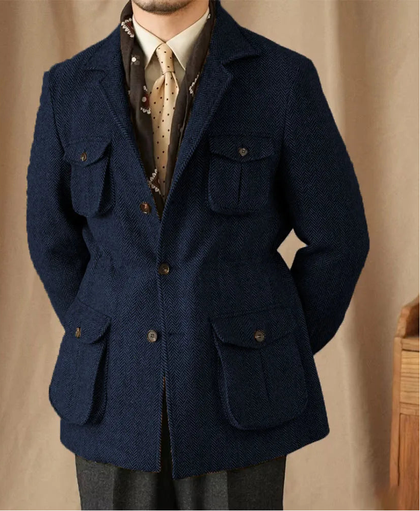 Giacca in Lana Herringbone Tweed British