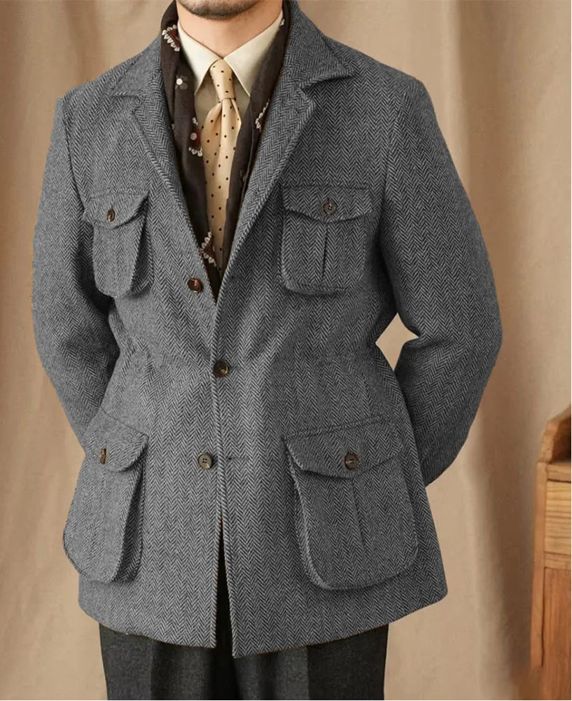 Giacca in Lana Herringbone Tweed British