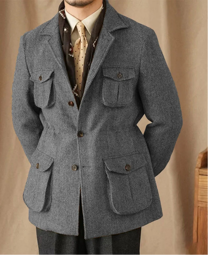 Giacca in Lana Herringbone Tweed British