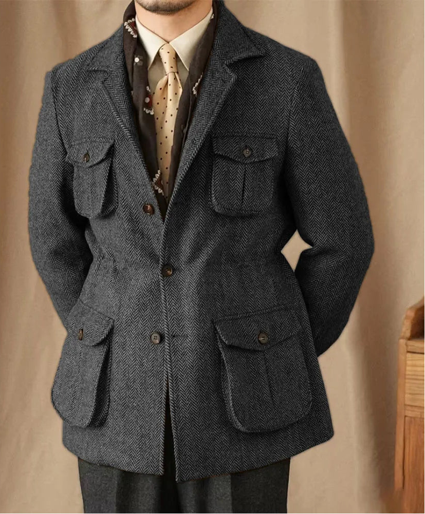 Giacca in Lana Herringbone Tweed British