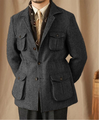 Giacca in Lana Herringbone Tweed British