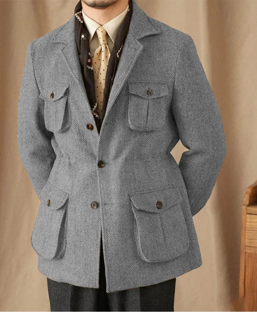 Giacca in Lana Herringbone Tweed British