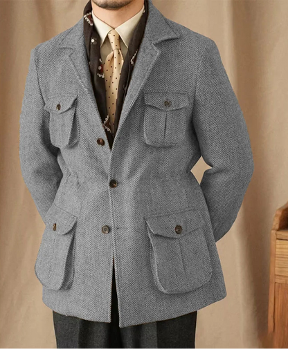 Giacca in Lana Herringbone Tweed British