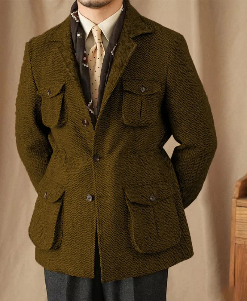 Giacca in Lana Herringbone Tweed British