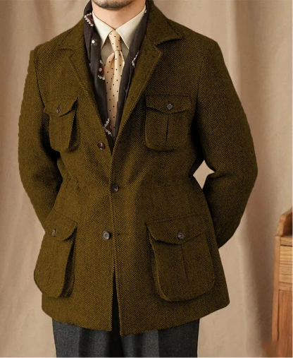 Giacca in Lana Herringbone Tweed British