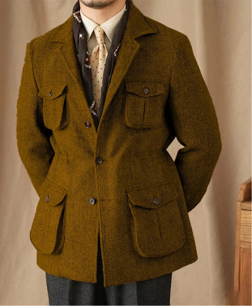 Giacca in Lana Herringbone Tweed British